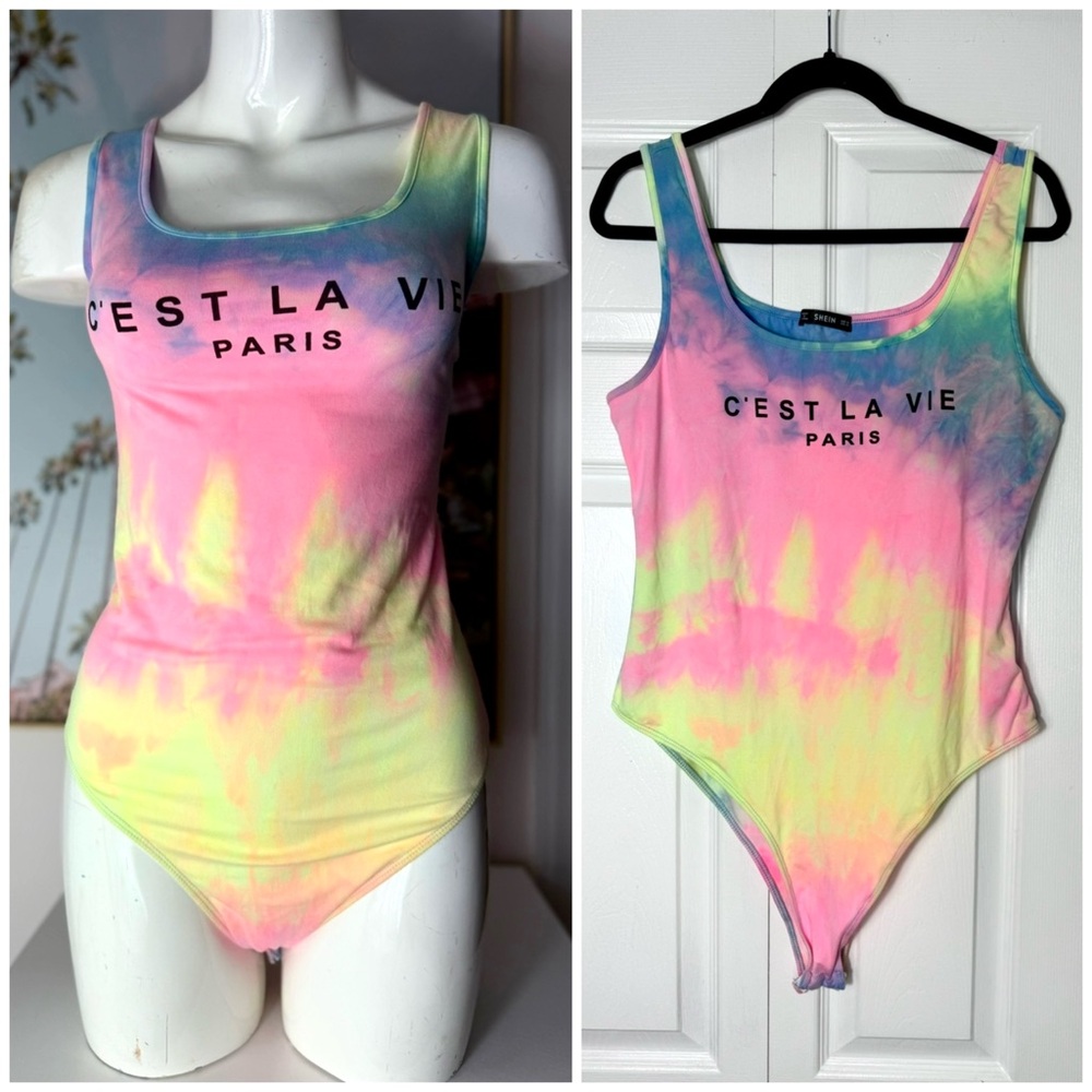SHEIN C’est La Vie Sorbet Rainbow Tie Dye Bodysuit Tank Top Scoop Neck XL